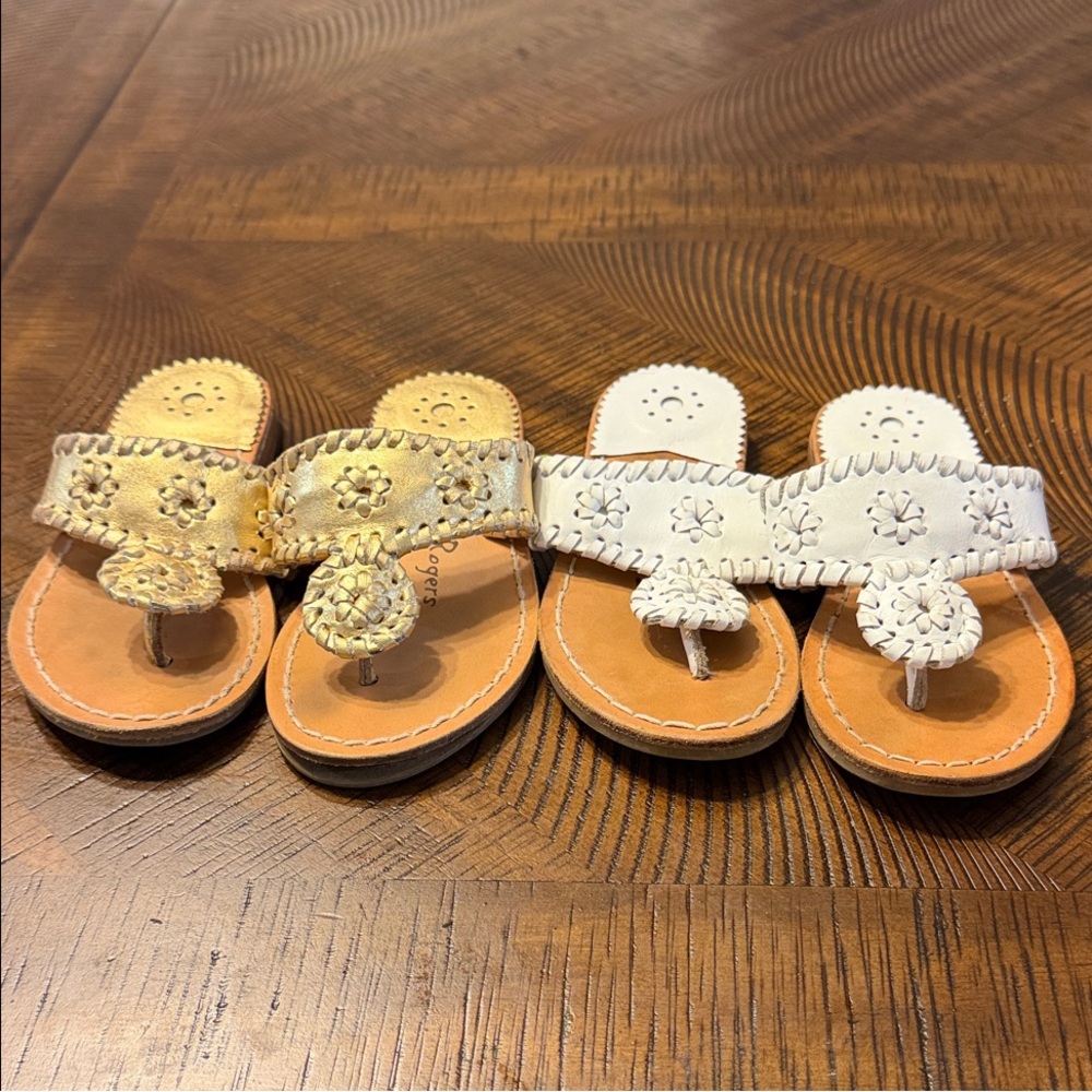 Jack Rogers Kids Sandals in Gold and White size 10
